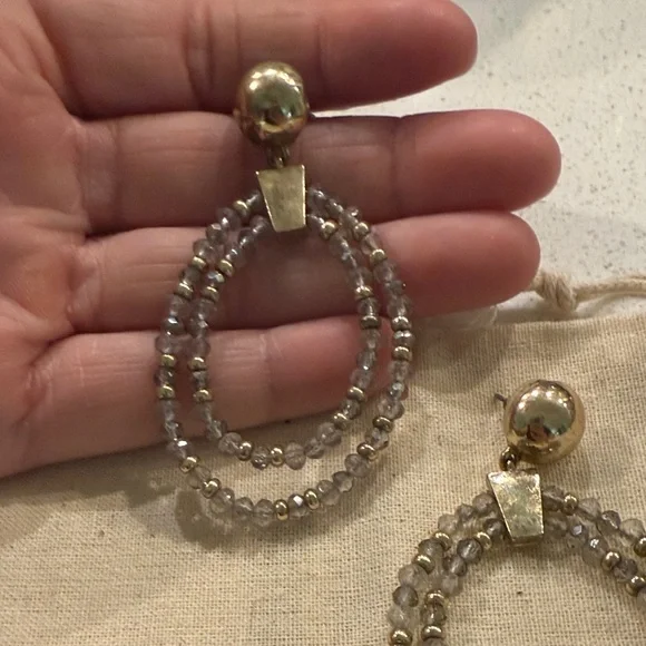 Elegant Gold and Silver Beaded Earrings - Picture 3 of 4